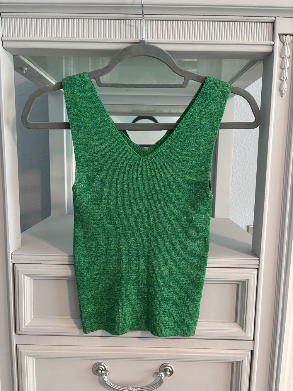 Green V-Neck Knit Tank Top